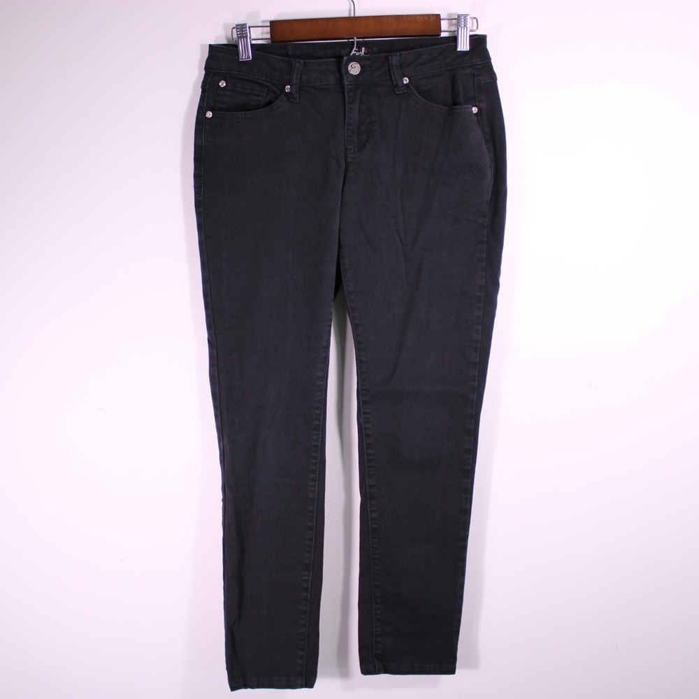 Earl Jeans Women 8P Black Skinny Grunge Denim Rhinestone Pocket Petite 28.5x26.5